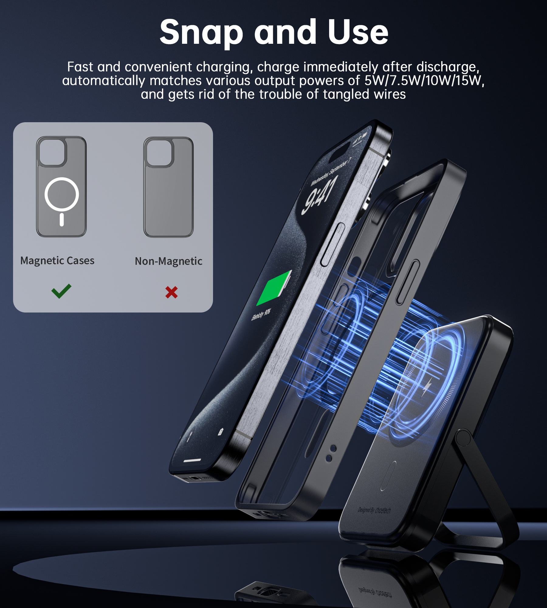 CHOETECH B743-BK 10000mAh PD20W Magnetic Power Bank with Holder Black - SuperSaverAU - view 5