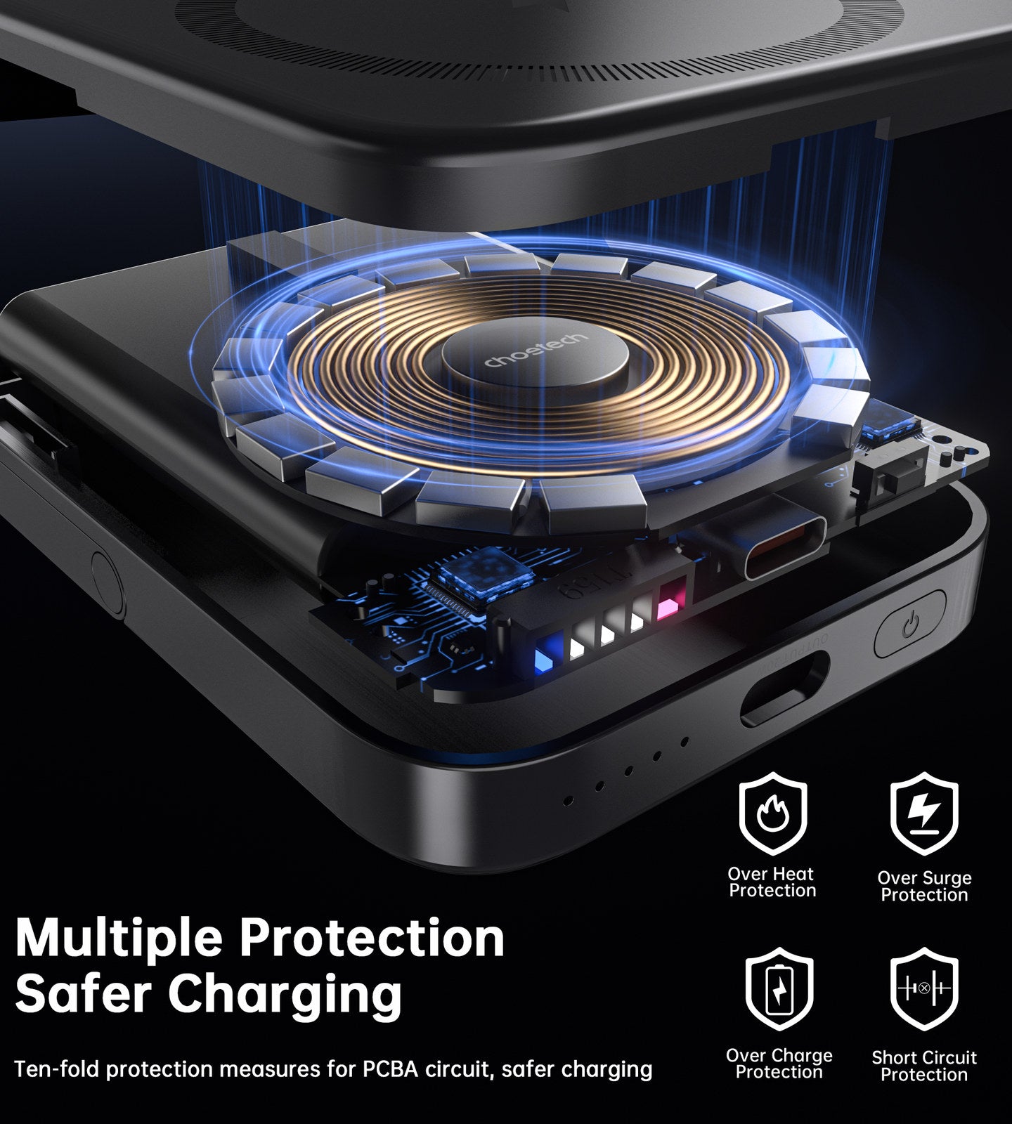 CHOETECH B743-BK 10000mAh PD20W Magnetic Power Bank with Holder Black - SuperSaverAU - view 8