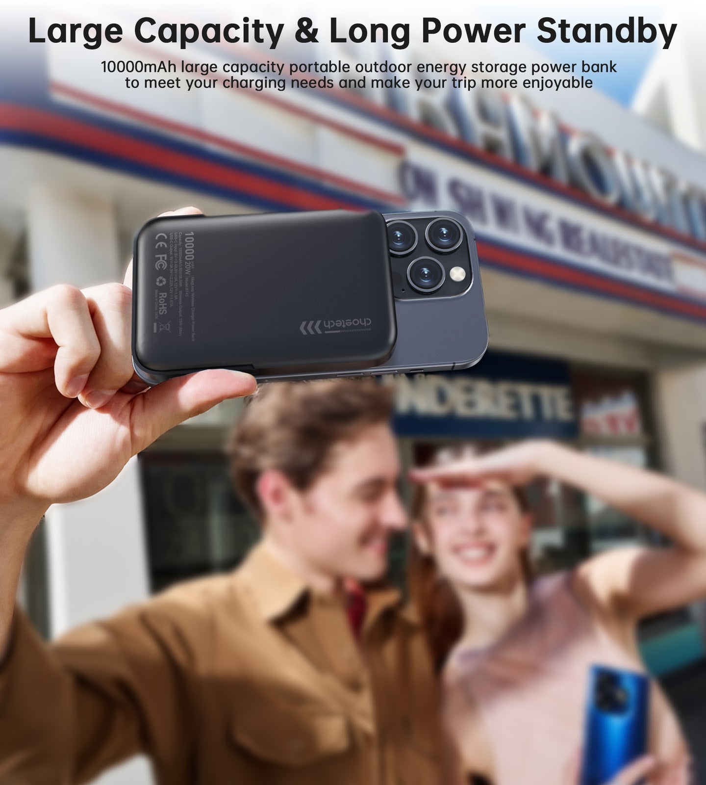 CHOETECH B743-BK 10000mAh PD20W Magnetic Power Bank with Holder Black - SuperSaverAU - view 4