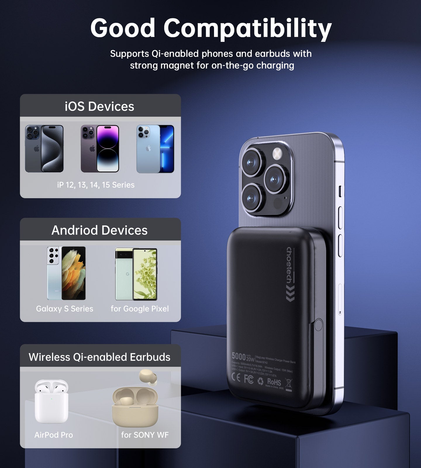 CHOETECH B743-BK 10000mAh PD20W Magnetic Power Bank with Holder Black - SuperSaverAU - view 10