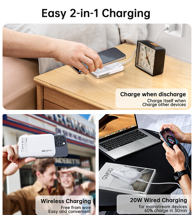 CHOETECH B743-WH 10000mAh PD20W Magnetic Power Bank with Holder White - SuperSaverAU - view 6