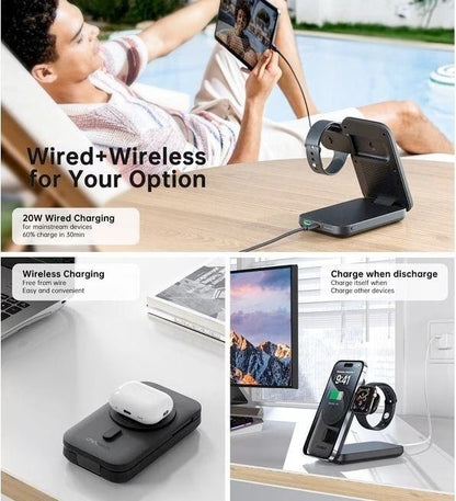 CHOETECH B750 Qi2 Certified 3-in-1 magnetic charger Stand with 10000mAh battery