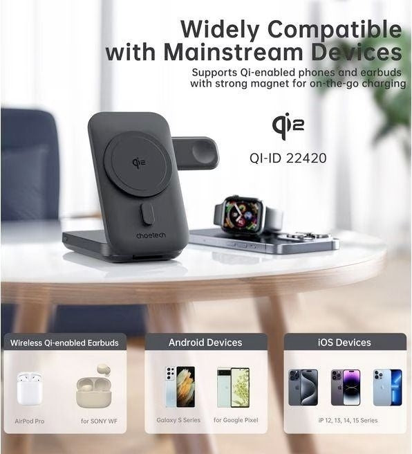 CHOETECH B750 Qi2 3-in-1 Magnetic Charger Stand 10000mAh