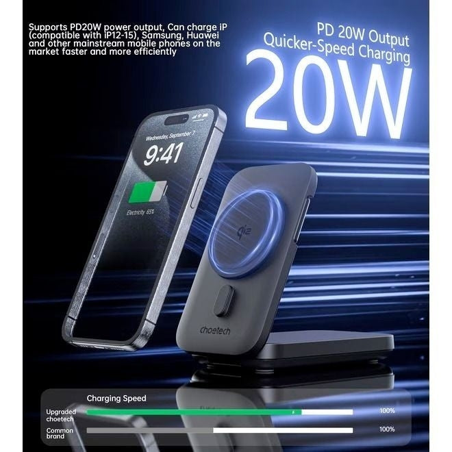 CHOETECH B750 Qi2 3-in-1 Magnetic Charger Stand 10000mAh