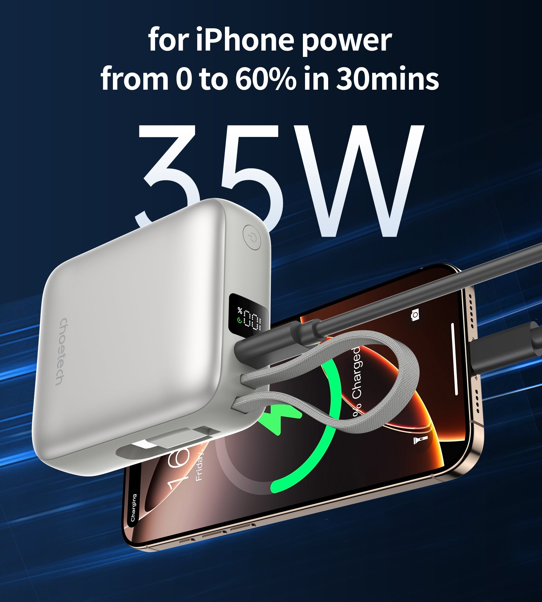 CHOETECH 10000mAh Power Bank, 35W Fast Charging with Built-in USB-C Cable - SuperSaverAU - view 4