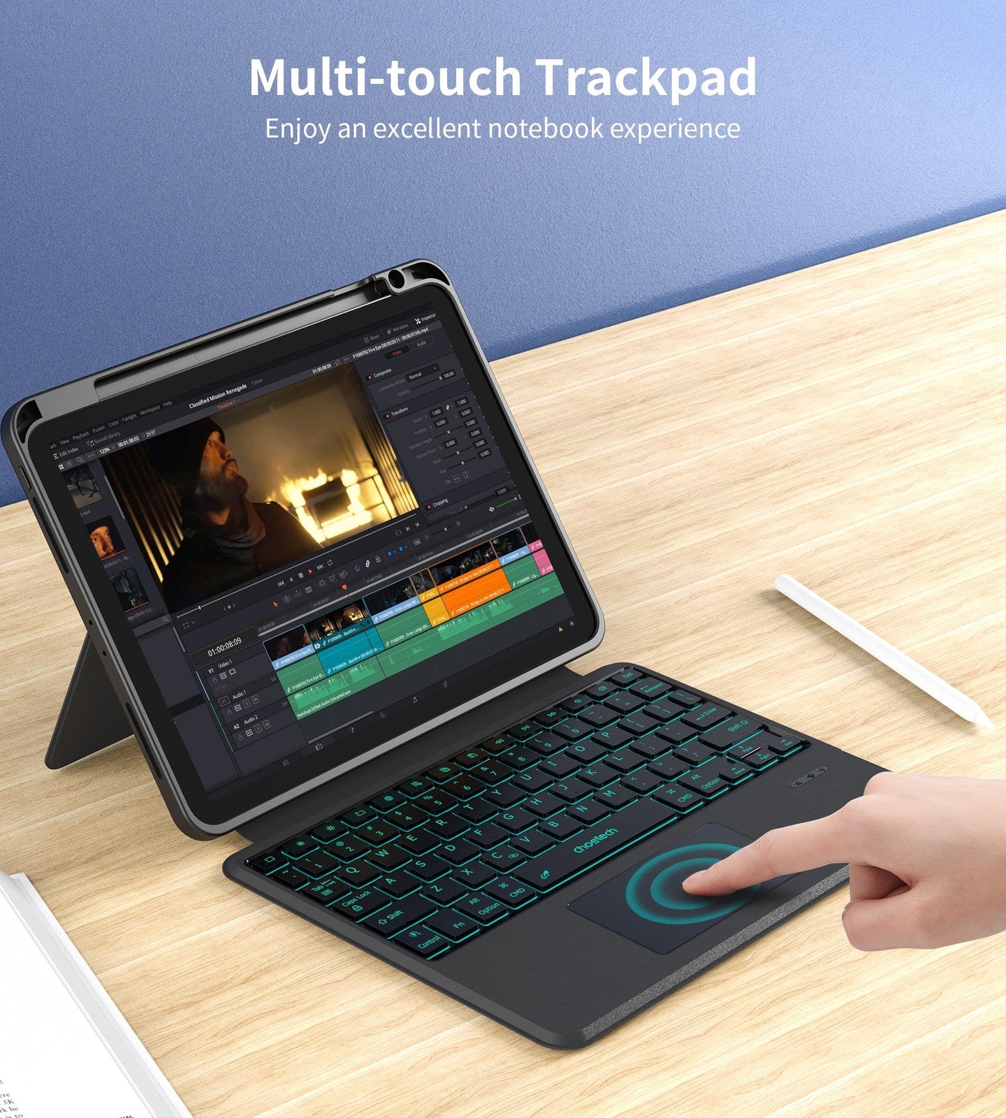 CHOETECH BH-018 Wireless Keyboard with Touchpad and Backlight for iPad Pro 11 " (Black) - SuperSaverAU - view 4