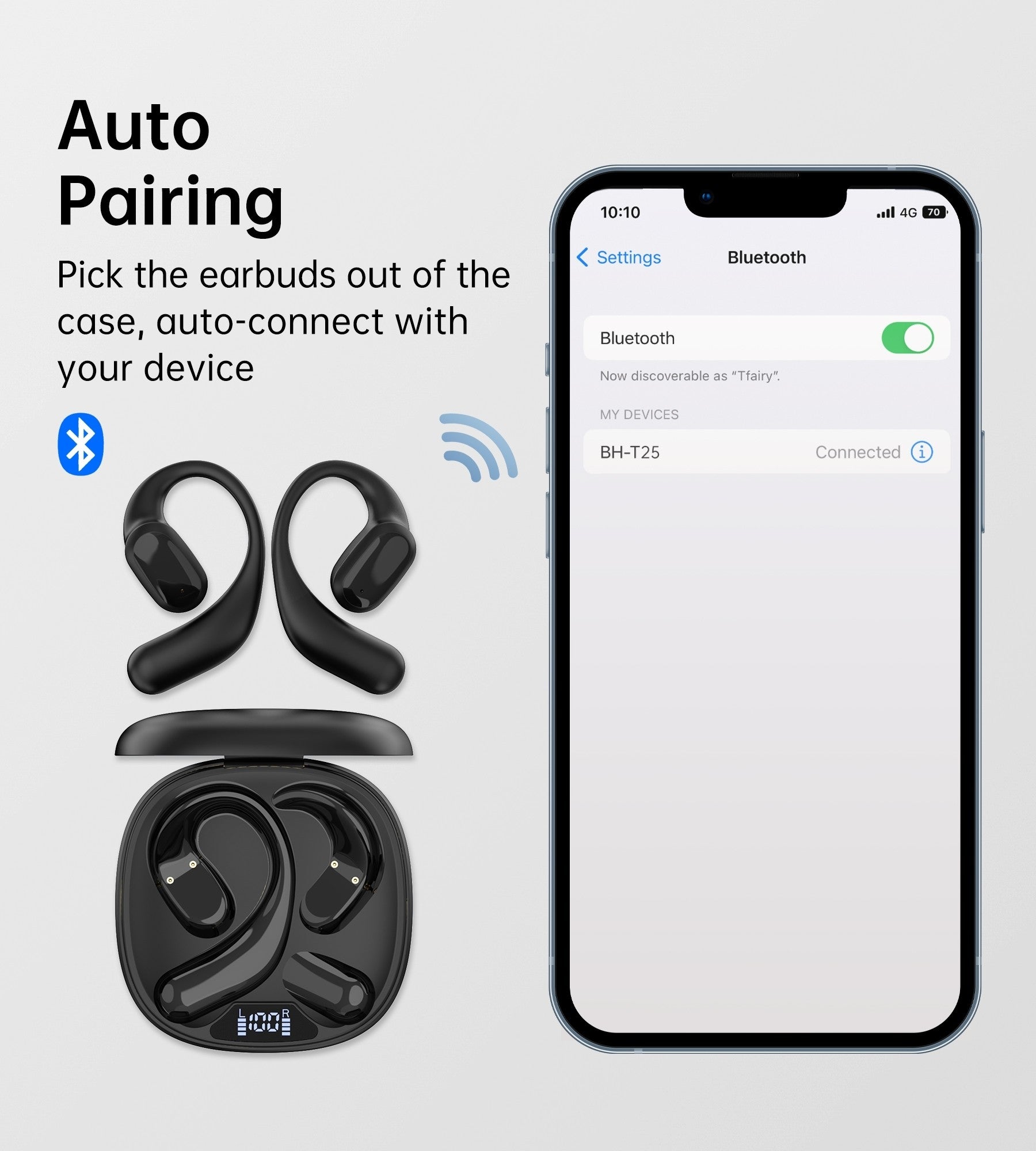 CHOETECH BH-T25 OWS Painless New Concept Bluetooth Earbuds V5.3 TWS Black - SuperSaverAU - view 7