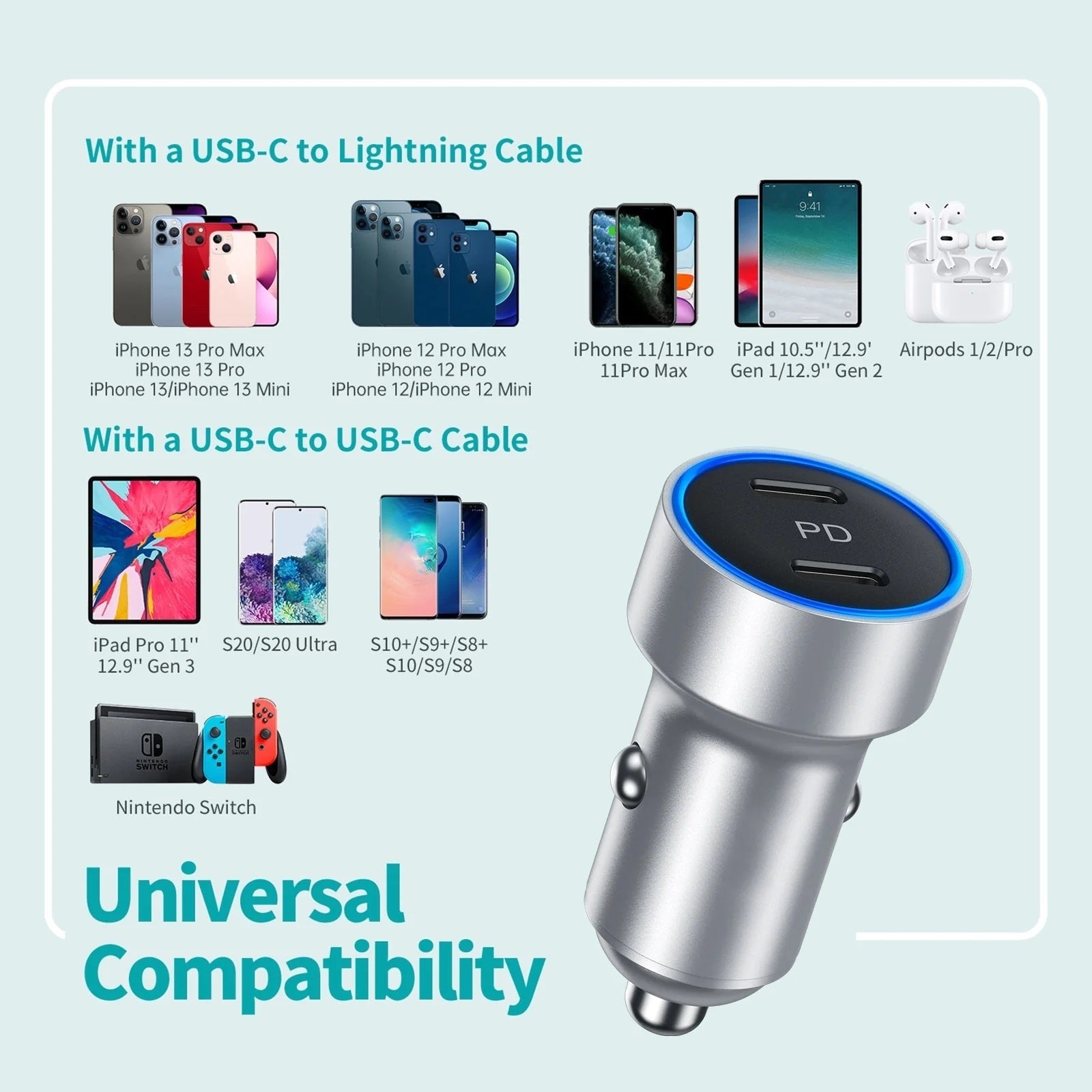 CHOETECH C0054-SL Dual Port PD 40W USB-C Car Charger Adapter Silver - SuperSaverAU - view 3