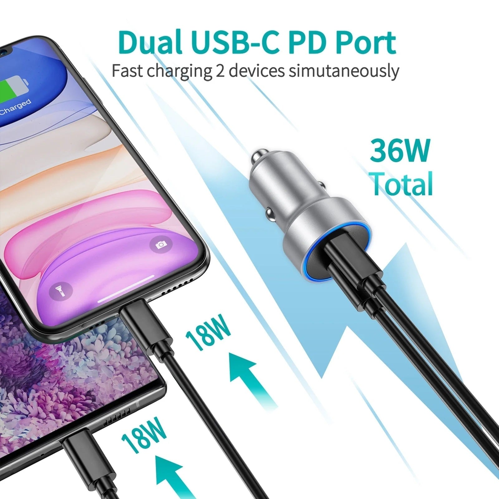 CHOETECH C0054-SL Dual Port PD 40W USB-C Car Charger Adapter Silver - SuperSaverAU - view 4
