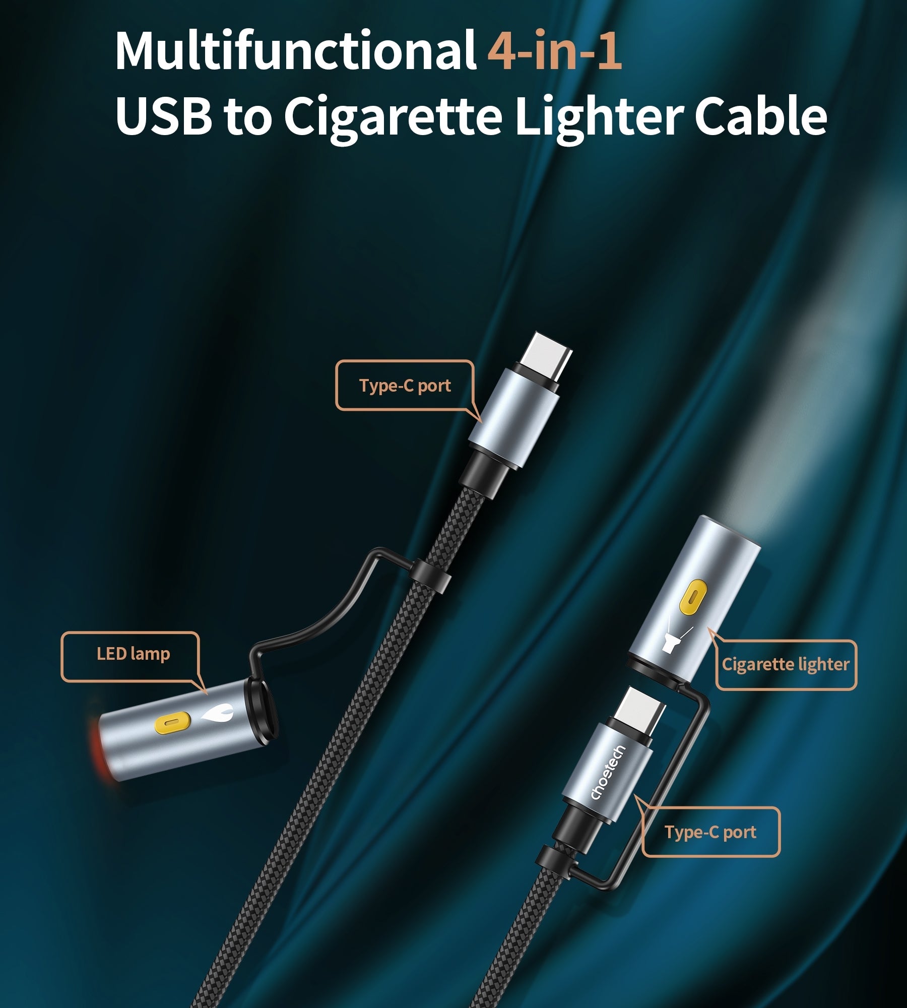 CHOETECH CC1001 Smart PD60W 4-in-1 USB C to C cable 1.2M - SuperSaverAU - view 3