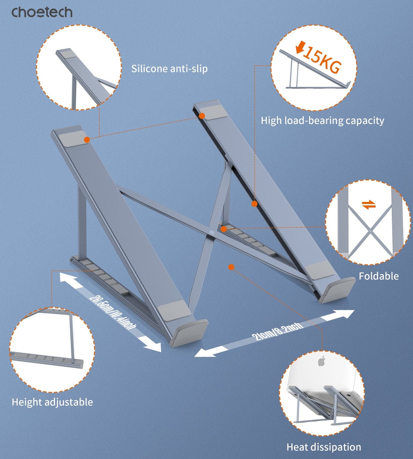 CHOETECH H055-GY Aluminum Foldable Laptop Stand - SuperSaverAU - view 2