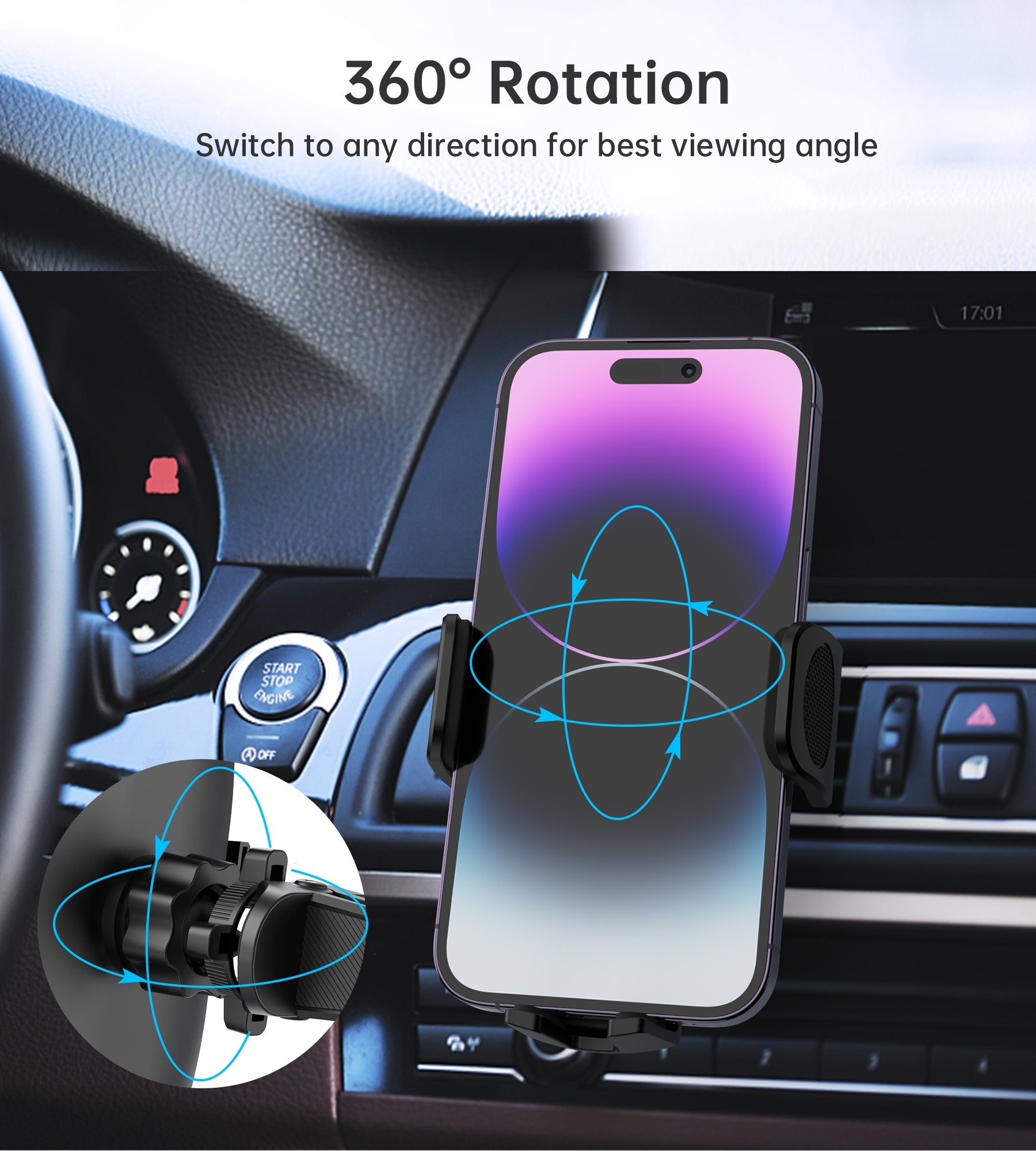 CHOETECH Air Vent Car Mount Stand, Large Plywood Design, Silicone Protection, One-Handed Operation - SuperSaverAU - view 3