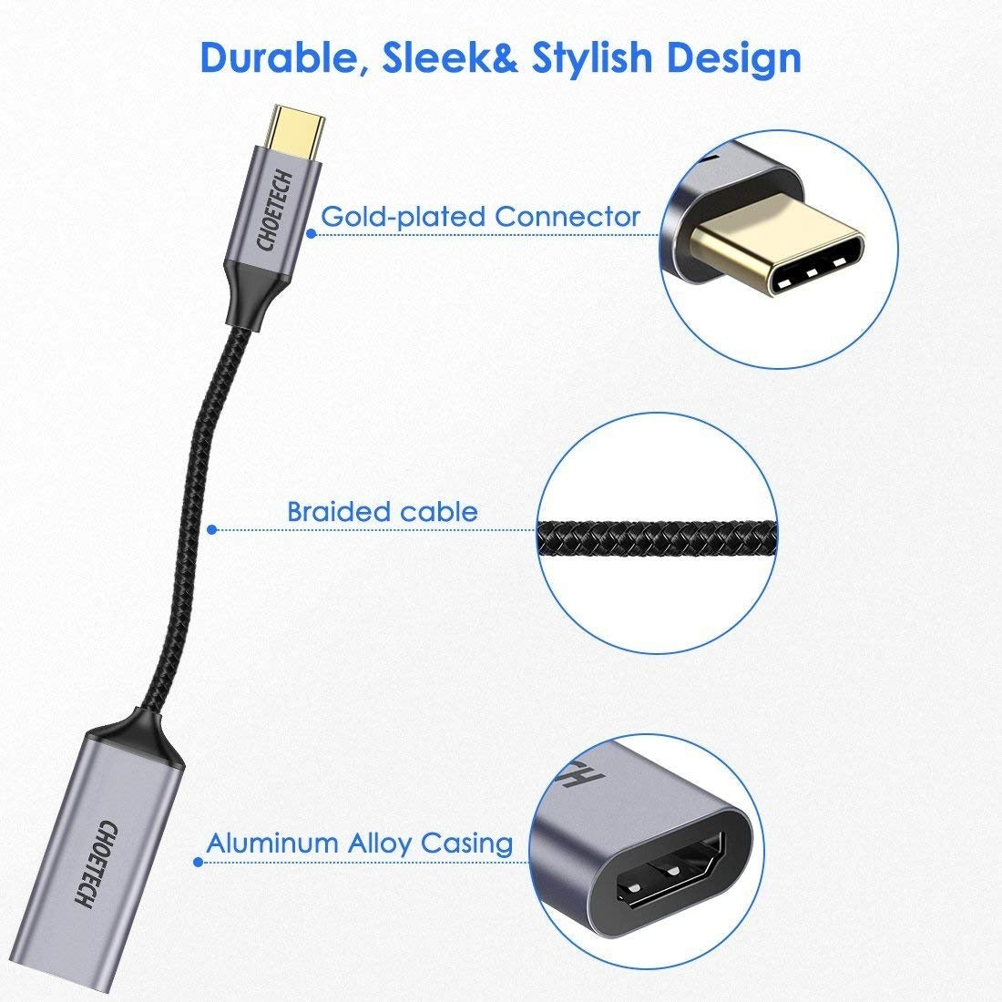 CHOETECH HUB-H10 USB-C To HDMI Braided Cable Adapter - SuperSaverAU - view 5