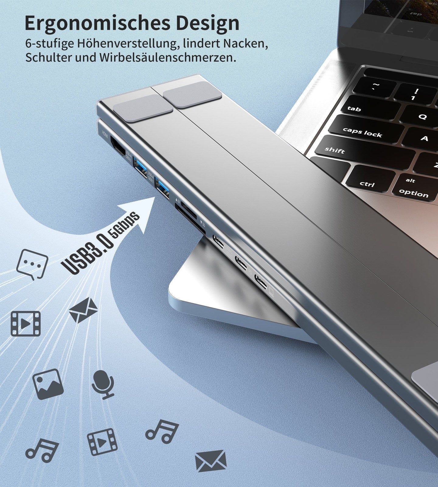 CHOETECH 7-in-1 USB-C Hub & Foldable Laptop Stand with HDMI 4K, PD Charging - SuperSaverAU - view 5
