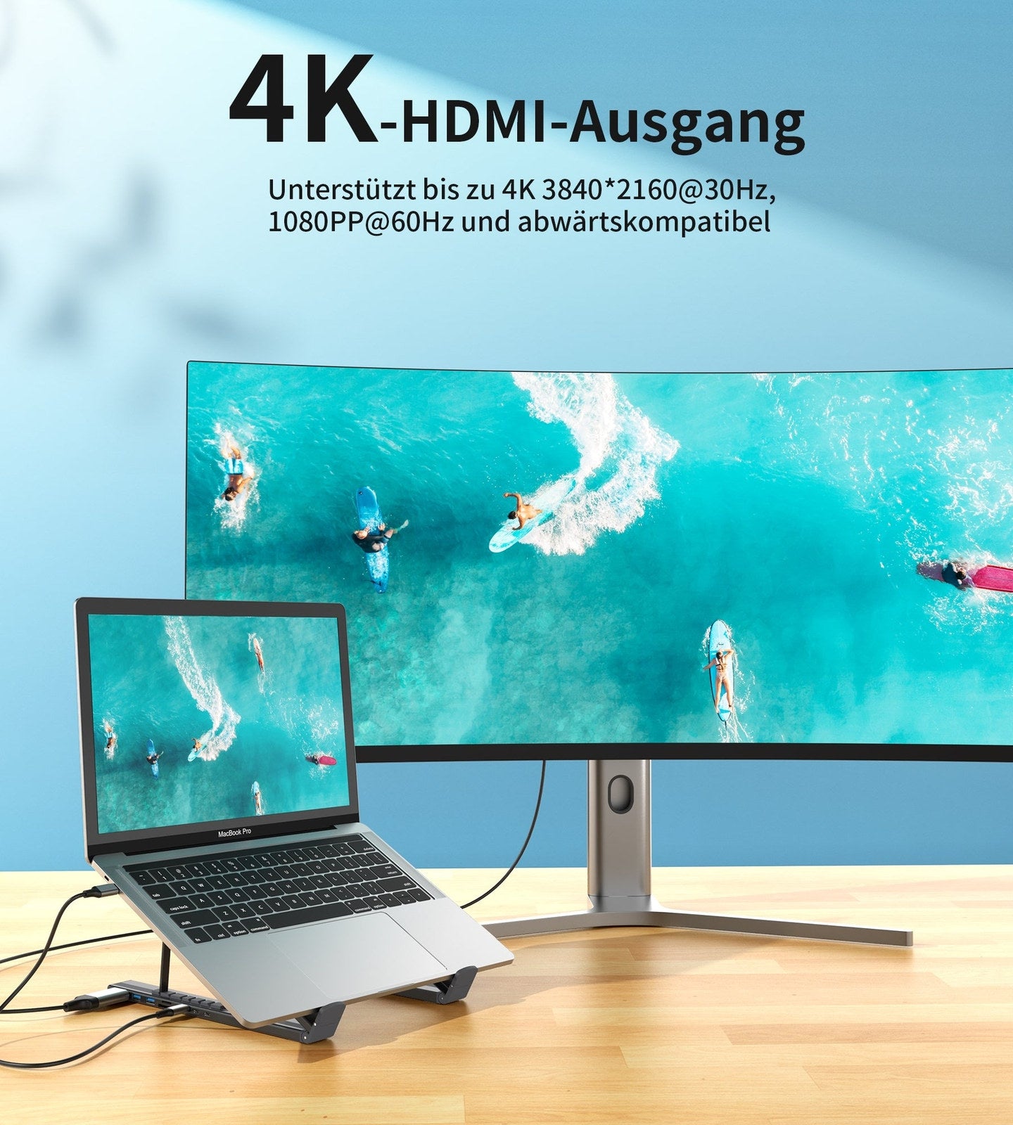 CHOETECH 7-in-1 USB-C Hub & Foldable Laptop Stand with HDMI 4K, PD Charging - SuperSaverAU - view 4
