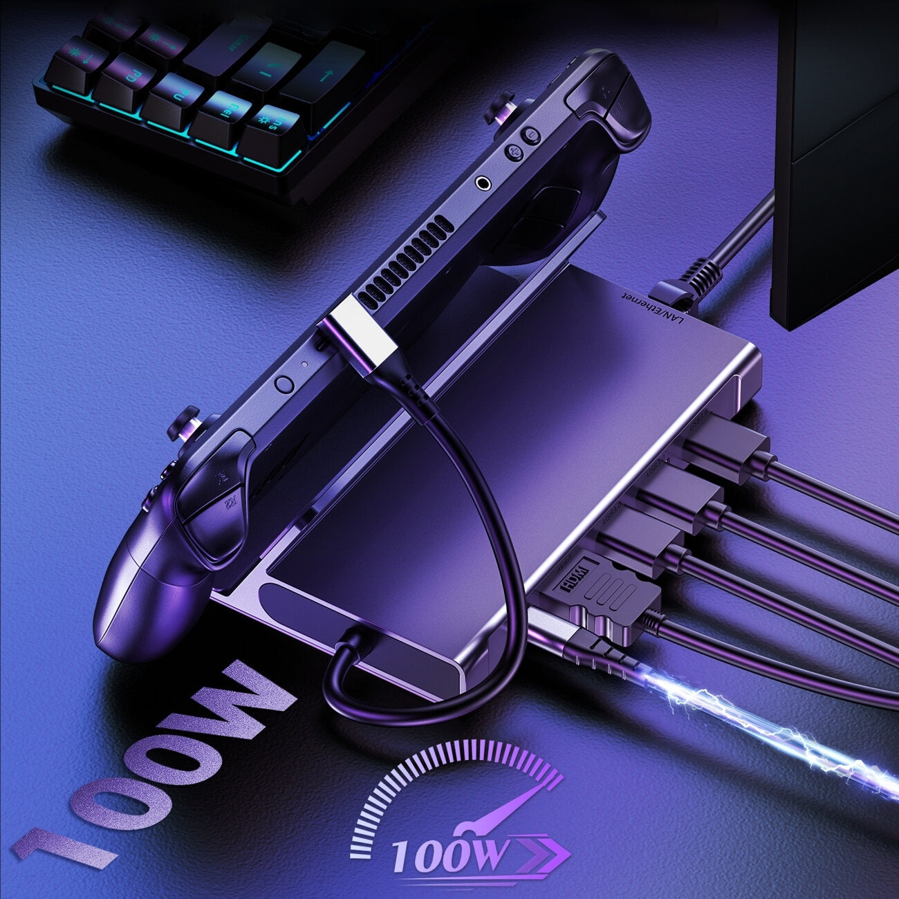 CHOETECH HUB-M50 6-in-1 USB-C 100W Aluminum Steam Deck Docking Station - SuperSaverAU - view 8