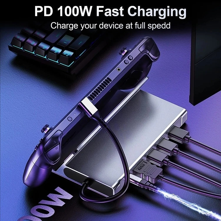 CHOETECH HUB-M77-GY PD100W 5-in-1 USB-C PD+HDMI+USB 3.0A/F+USB2.0 Steam Deck Docking Station - SuperSaverAU - view 6