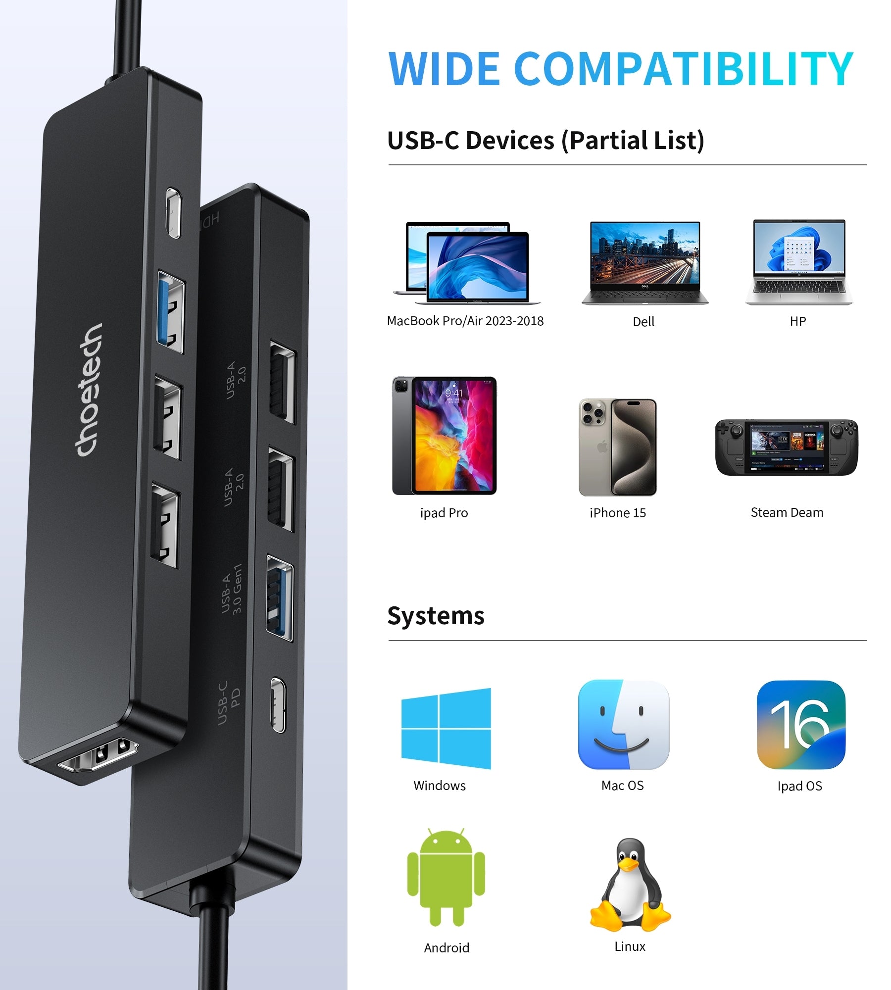 CHOETECH HUB-M80 Hub 5-in-1 Multifunctional Hub - SuperSaverAU - view 2