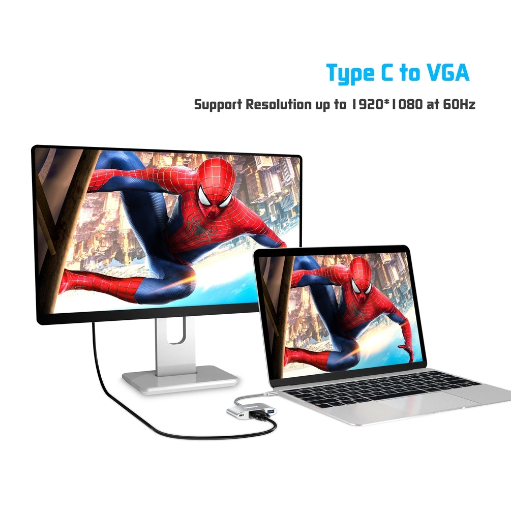 CHOETECH 3-in-1 USB-C to VGA & USB Multiport Adapter, 1080p, Compact Design - SuperSaverAU - view 3