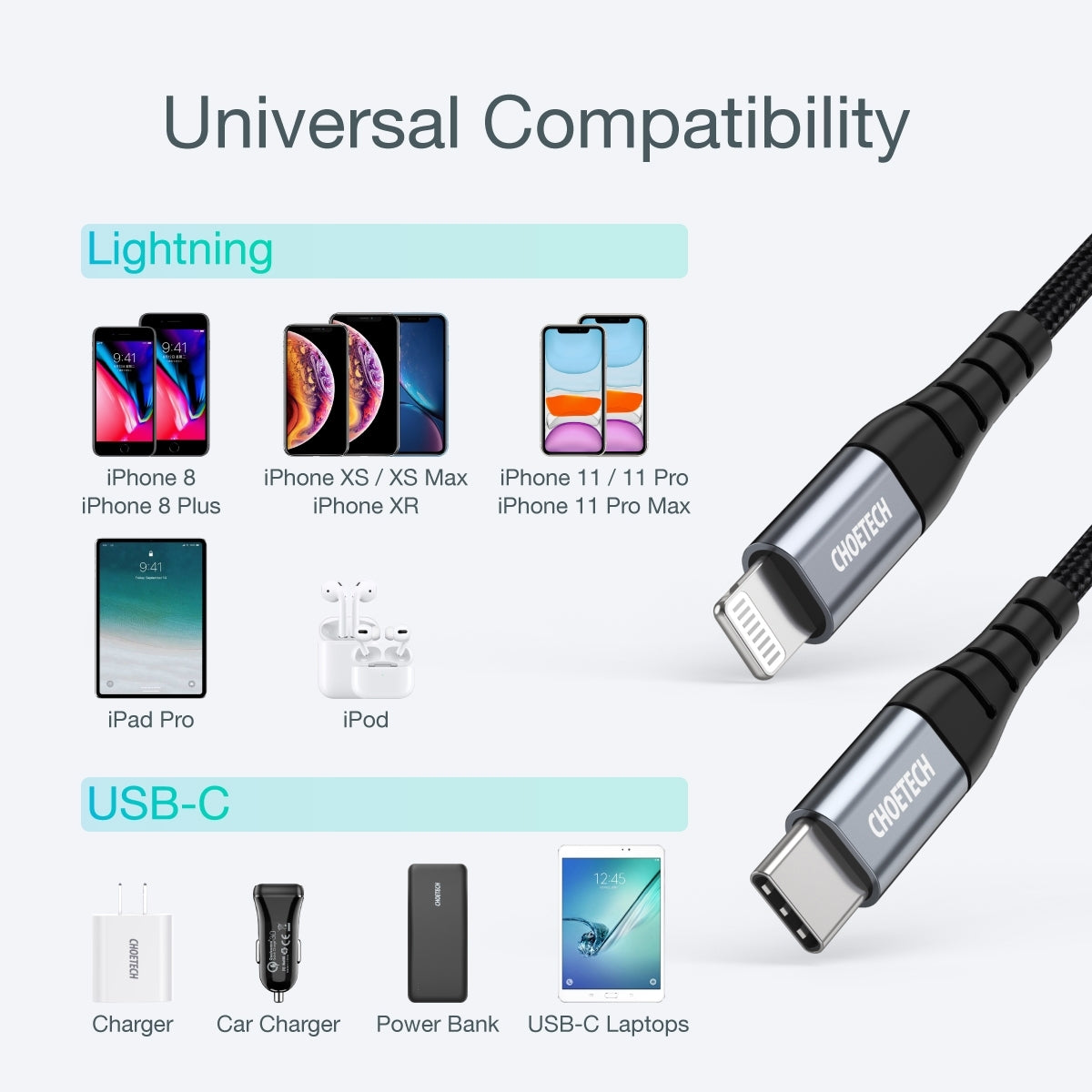 CHOETECH IP0042 USB-C MFI Certified iPhone Cable 3M - SuperSaverAU - view 8