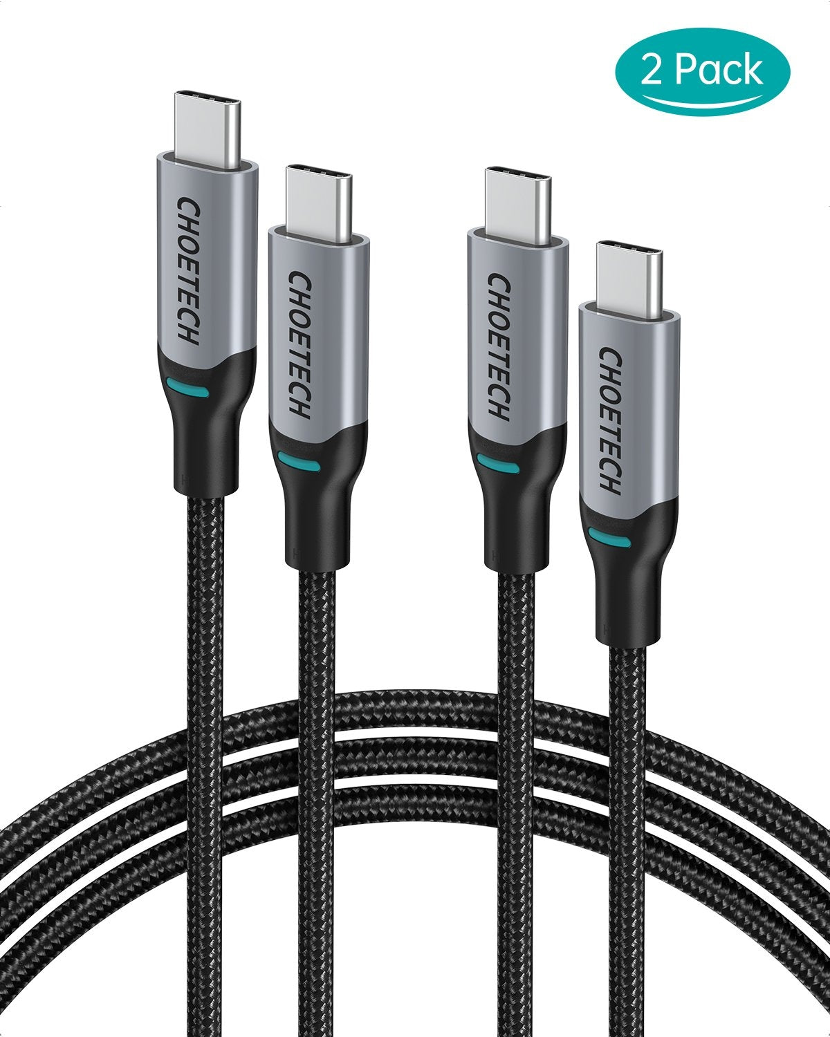 CHOETECH MIX00073 (XCC-1002 x2) 100W USB-C Braided Fast Charging Cable 1.8M 2 Pack - SuperSaverAU - view 2
