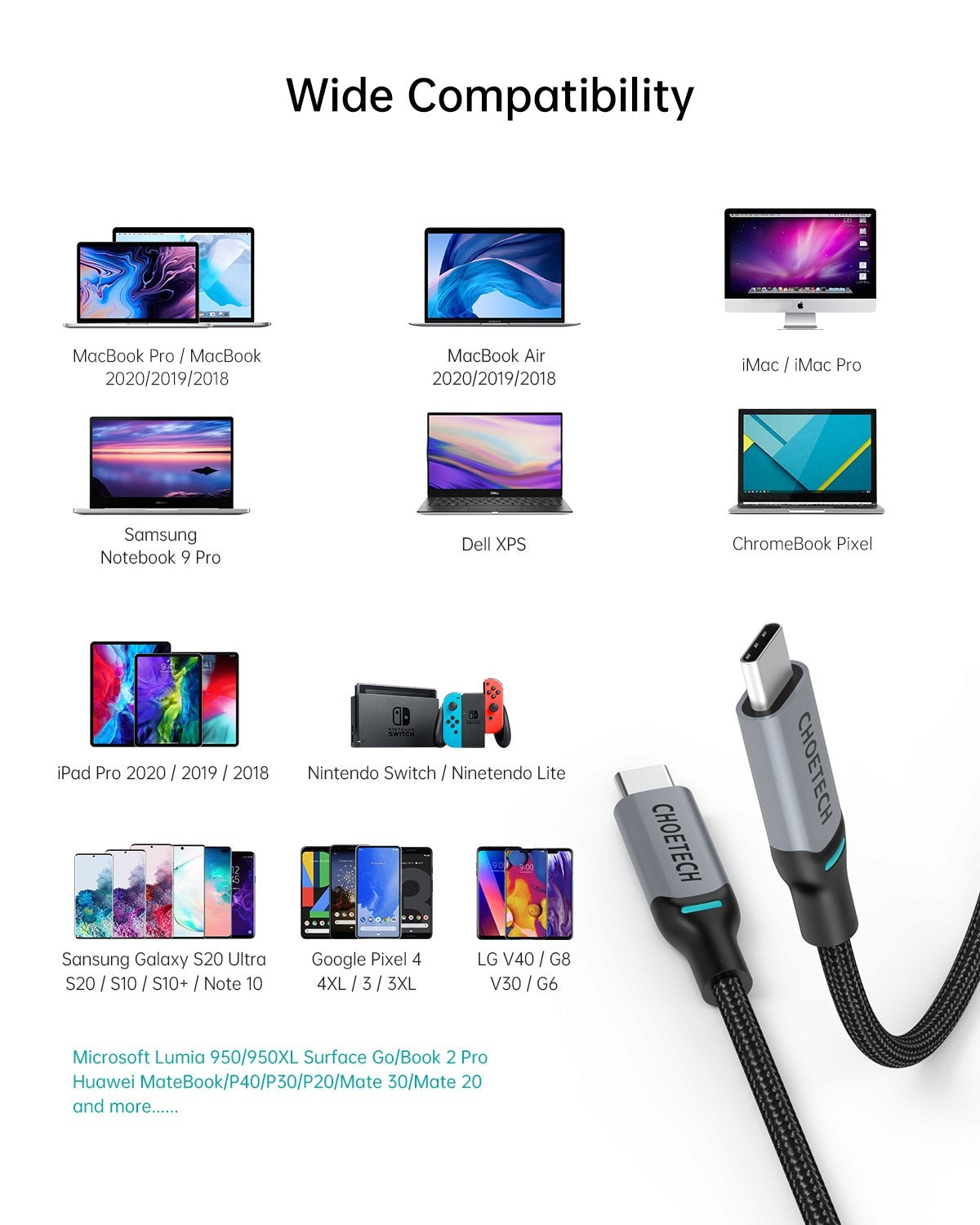CHOETECH MIX00073 (XCC-1002 x2) 100W USB-C Braided Fast Charging Cable 1.8M 2 Pack - SuperSaverAU - view 4