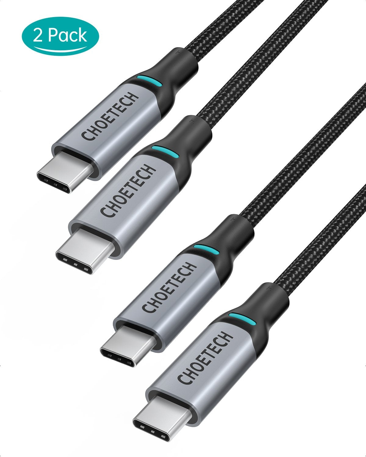 CHOETECH MIX00073 (XCC-1002 x2) 100W USB-C Braided Fast Charging Cable 1.8M 2 Pack - SuperSaverAU - view 1