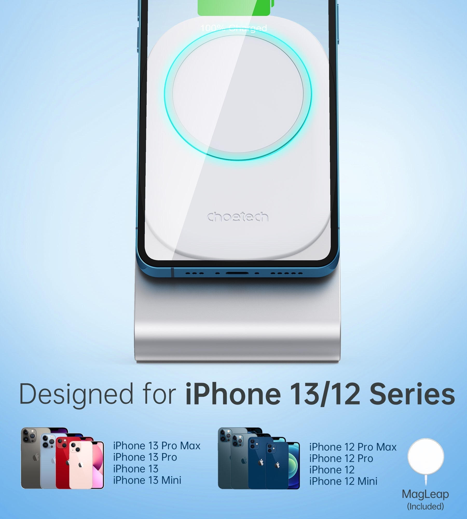 CHOETECH MIX00117SL Magasafe Fast Wireless Charger Stand Holder For iPhone 13/12 (H047+T517) - SuperSaverAU - view 2