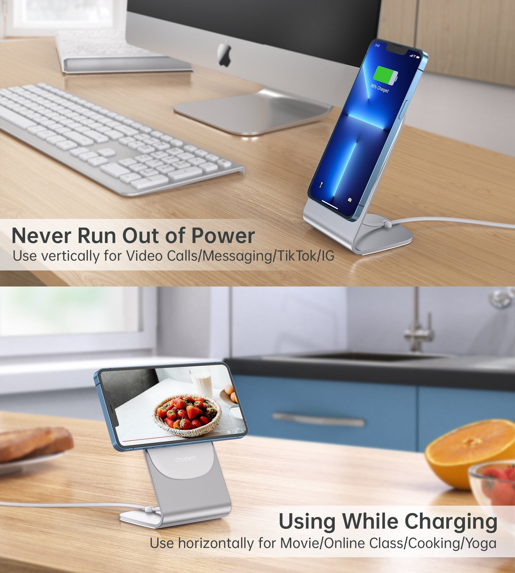 CHOETECH MIX00117SL Magasafe Fast Wireless Charger Stand Holder For iPhone 13/12 (H047+T517) - SuperSaverAU - view 4