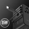 CHOETECH PD5020 35W EU/US/AUS/UK Travel Adapter with Built-in USB-C Cable - Black - SuperSaverAU - view 2