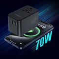 CHOETECH PD5022 70W EU/US/AUS/UK Travel Adapter with Built-in USB-C Cable - Black - SuperSaverAU - view 2