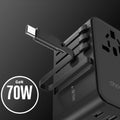 CHOETECH PD5022 70W EU/US/AUS/UK Travel Adapter with Built-in USB-C Cable - Black - SuperSaverAU - view 3
