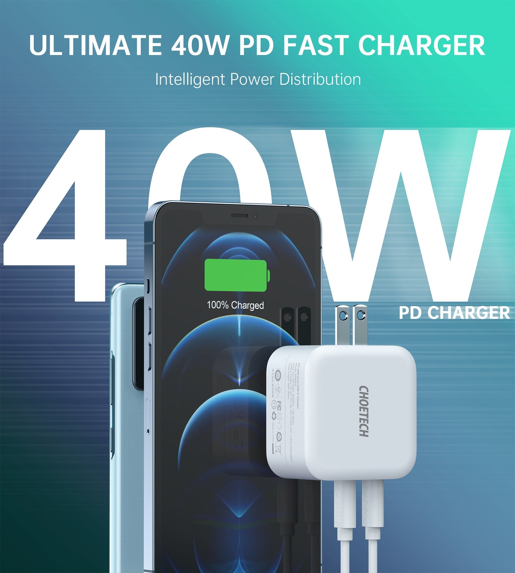 Choetech PD6009 40W Dual Fast USB C Charger 2-Port 20W PD 3.0 With Foldable Plug - SuperSaverAU - view 2