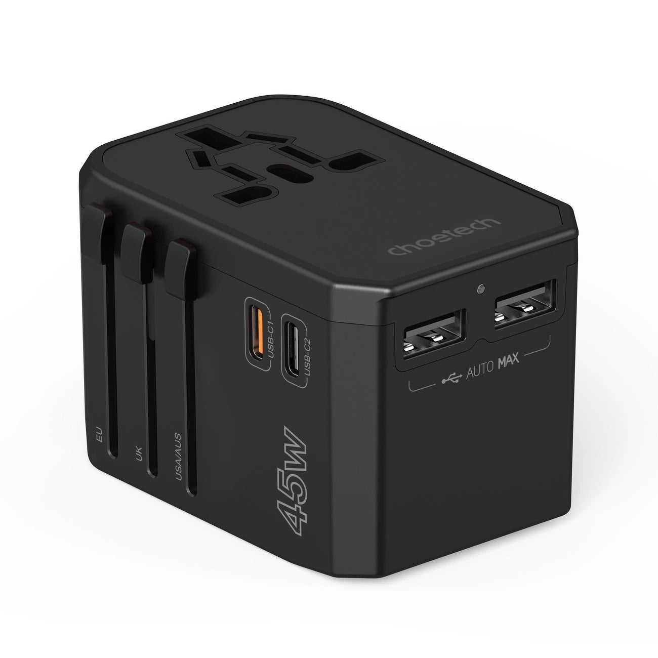 Choetech 45W GaN Travel Adapter with 2C+2A Ports and Global Plugs