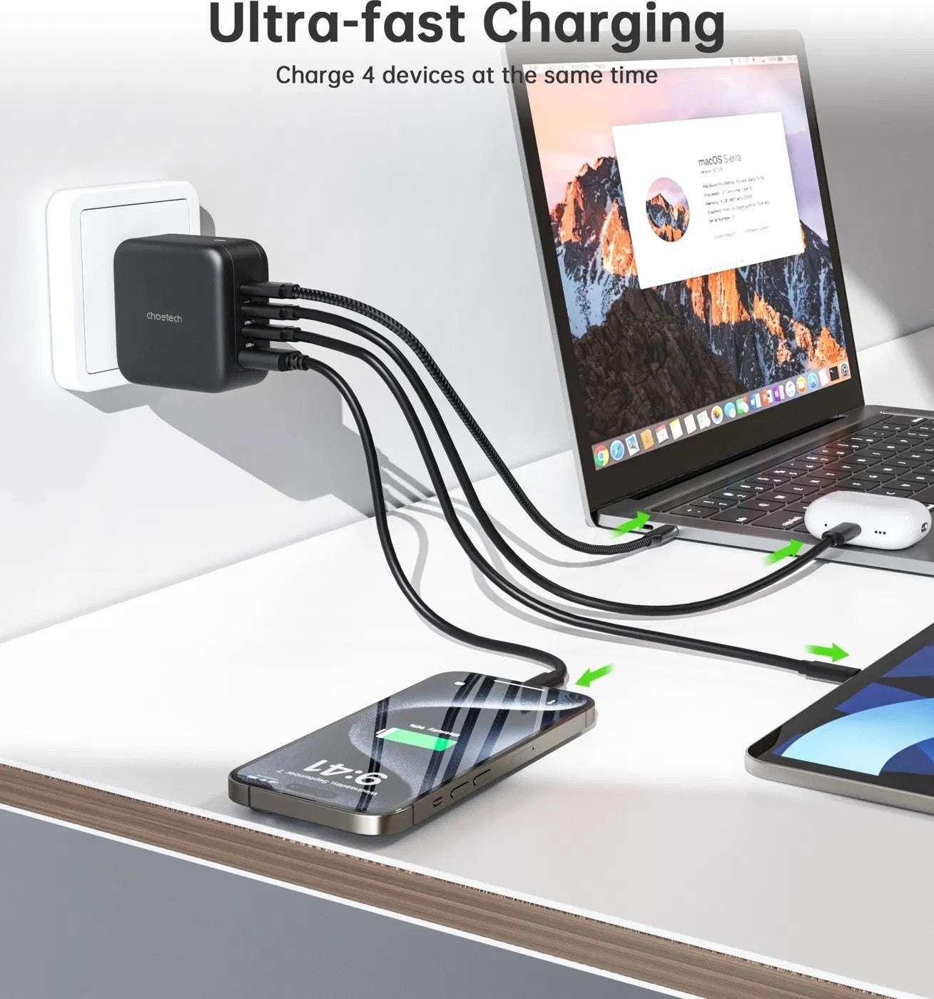 CHOETECH PD6055 GAN USB-C + USB-A 70w Travel Charger (US/EU/UK/AU) - SuperSaverAU - view 4