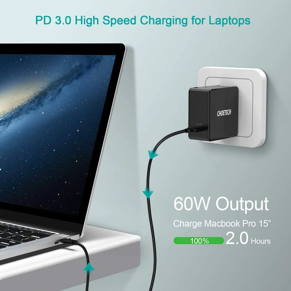 CHOETECH Q4004 60W PD 3.0 Type-C Fast Charging Foldable Adapter USB-C Charger - SuperSaverAU - view 3