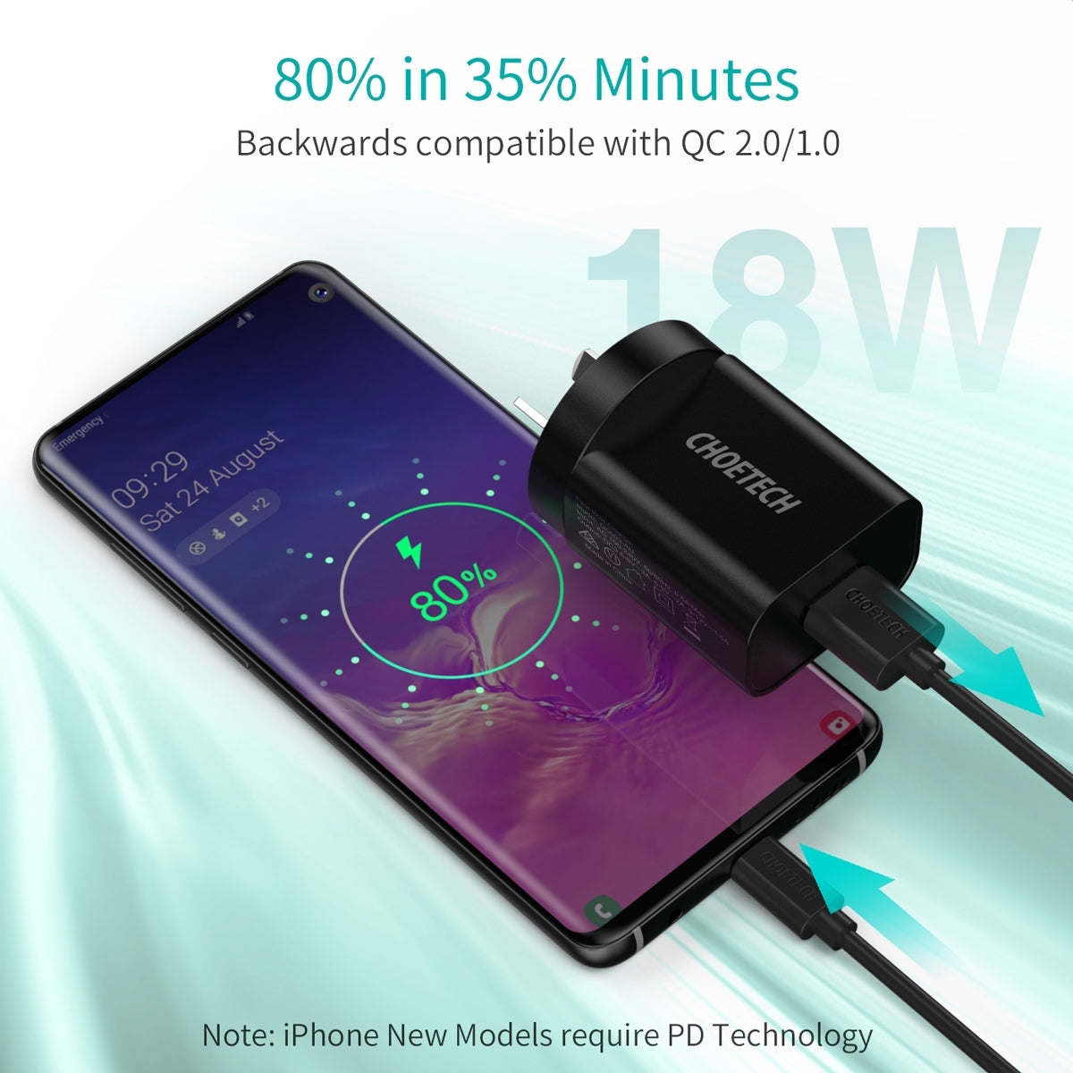 CHOETECH Q5003 18W QC Quick Charger (Black) - SuperSaverAU - view 4