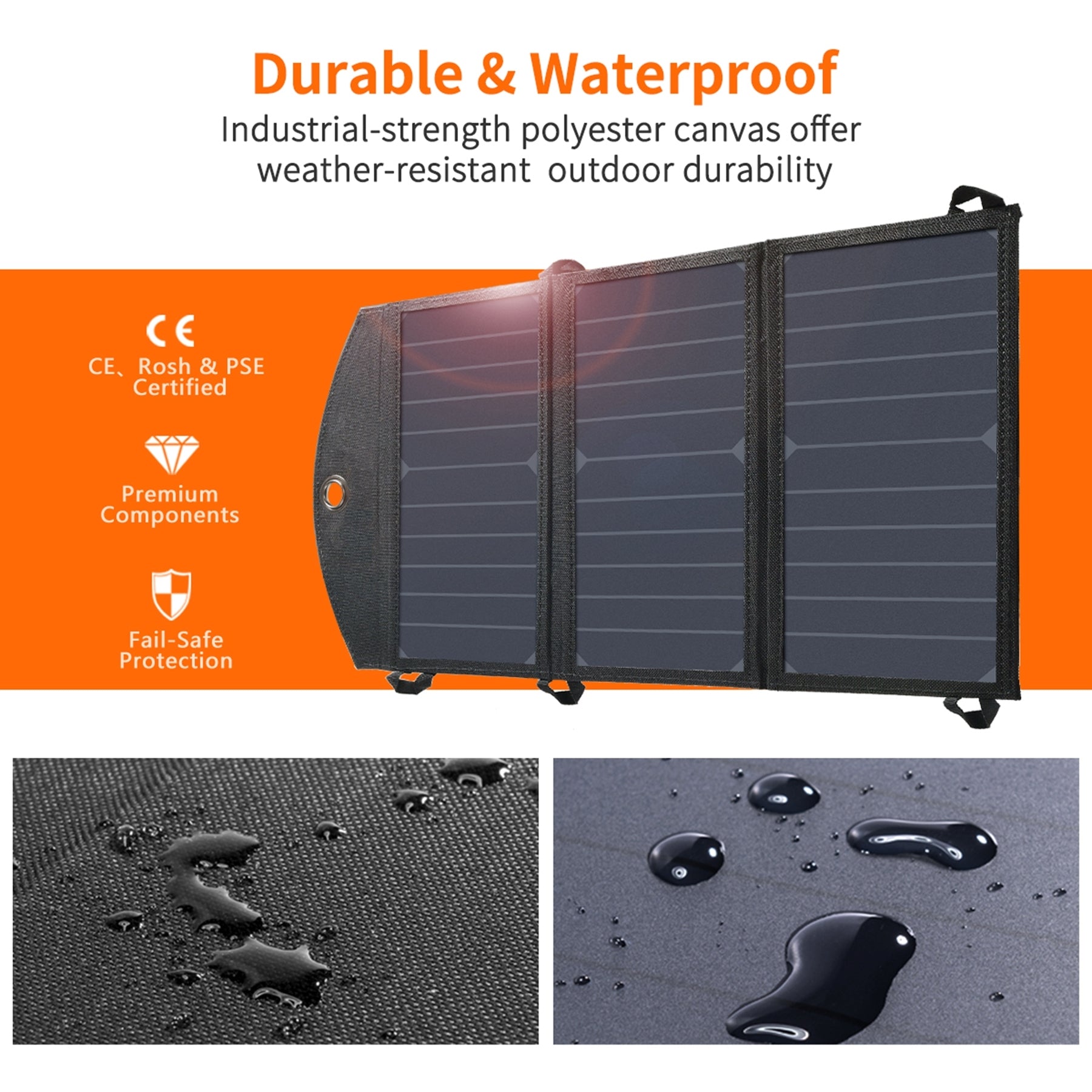 CHOETECH 19W Portable Solar Panel Charger, Dual USB, Slim & Durable, 10.2 x 6.3 inch - SuperSaverAU - view 5