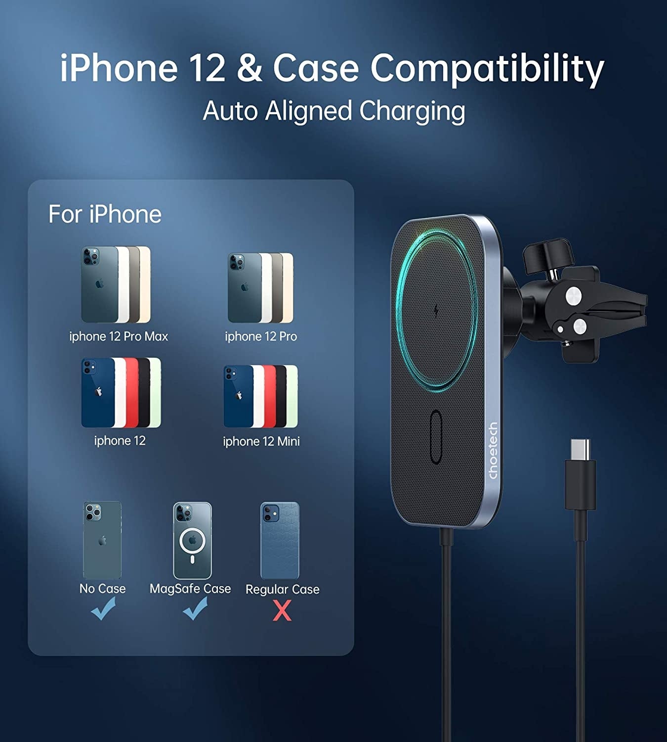 CHOETECH T200F-201 15W MagLeap Magnetic Wireless Car Charger Holder with 1M Cable - SuperSaverAU - view 4