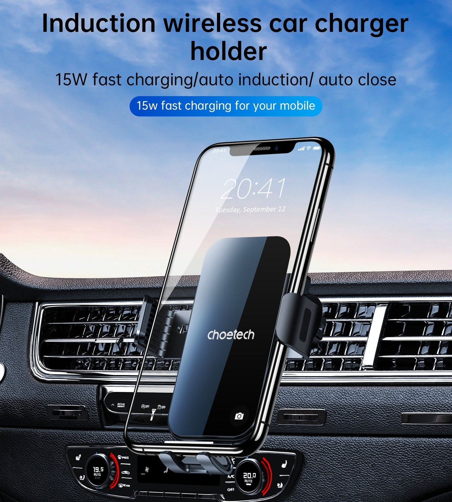 Choetech T202-F 15W Fast Wireless Charging Car Dock