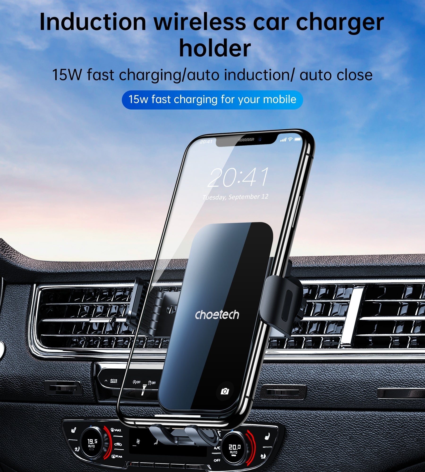 Choetech T202-F 15W Fast Wireless Charging Car Dock
