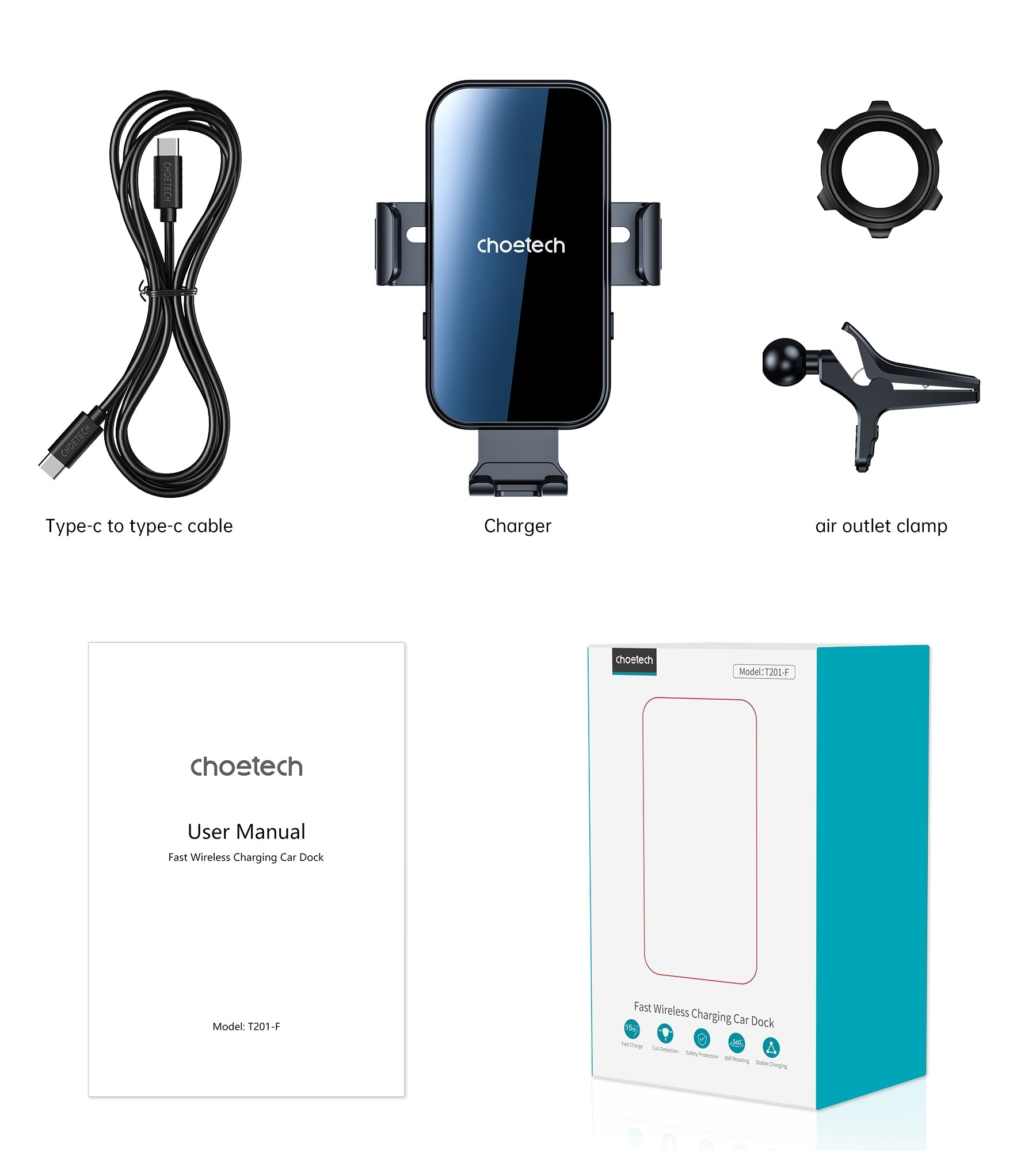 Choetech T202-F 15W Fast Wireless Charging Car Dock