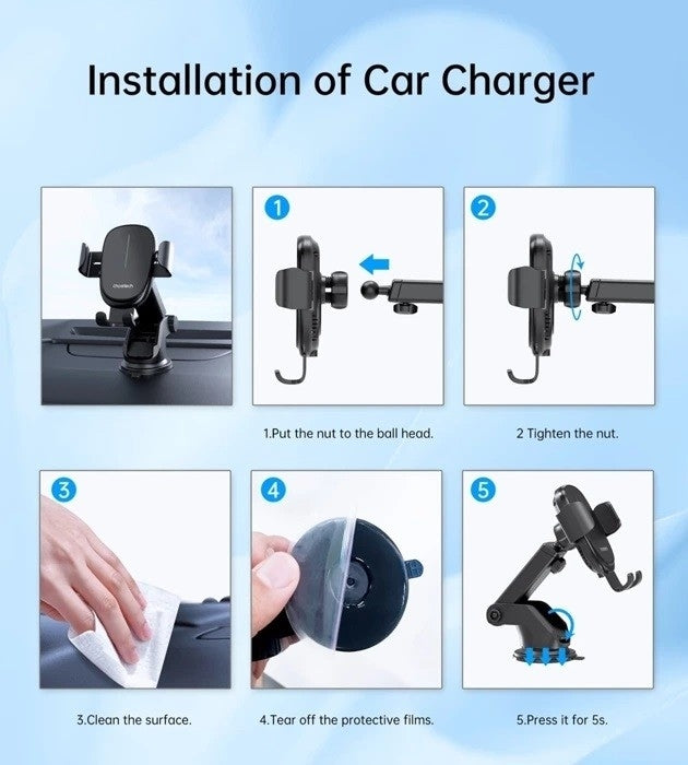 CHOETECH T203-F 15W Gravity Wireless Car Charger Holder