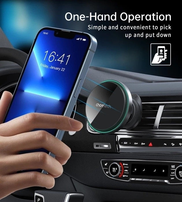 CHOETECH 15W Magnetic Car Charger Holder with LED Light, 360° Rotation, Black - SuperSaverAU - view 1