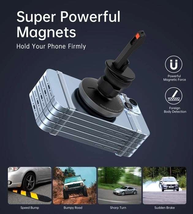 CHOETECH 15W Magnetic Car Charger Holder with LED Light, One-Handed Operation