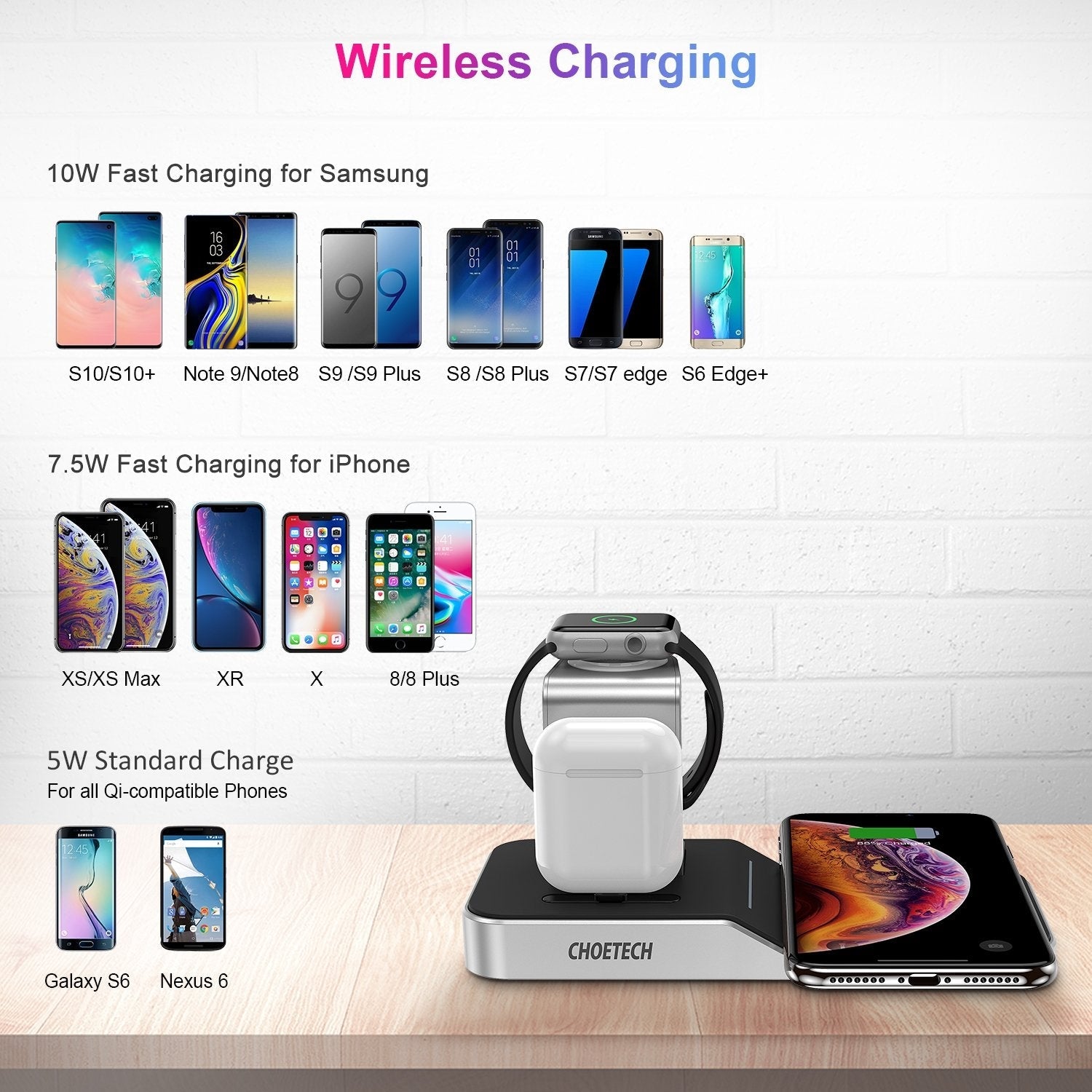 CHOETECH T316 4-in-1 Wireless Charging Station for iPhone/Apple Watch/iPod and all Qi Wireless Cell phones - SuperSaverAU - view 5