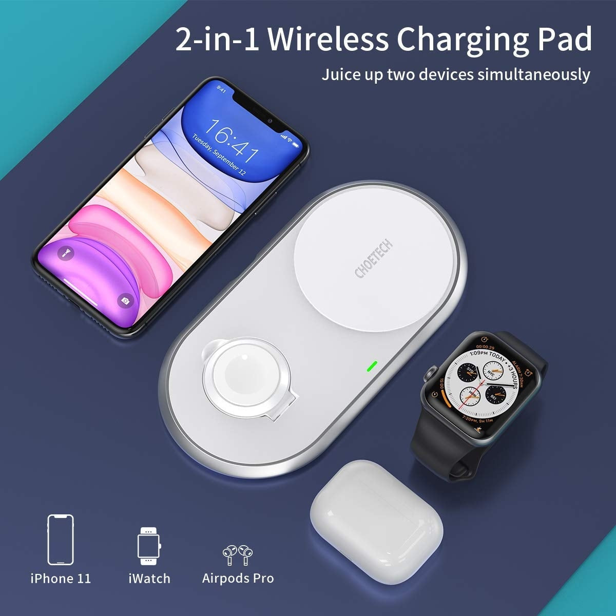 CHOETECH T317 2-in-1 Dual Wireless Charger Pad (MFI Certified) - SuperSaverAU - view 3