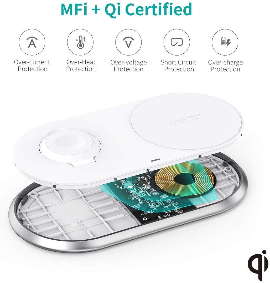 CHOETECH T317 2-in-1 Dual Wireless Charger Pad (MFI Certified) - SuperSaverAU - view 4