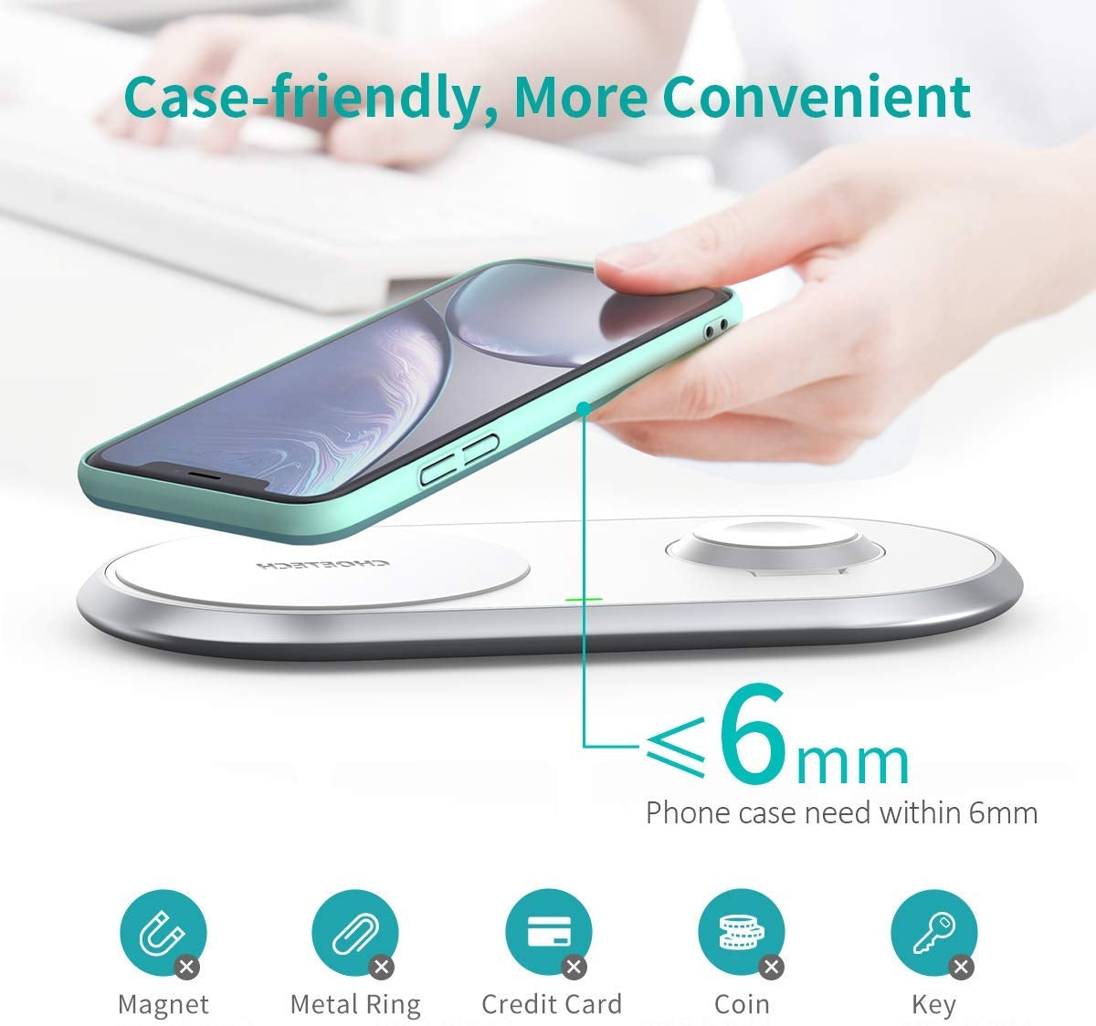 CHOETECH T317 2-in-1 Dual Wireless Charger Pad (MFI Certified) - SuperSaverAU - view 6