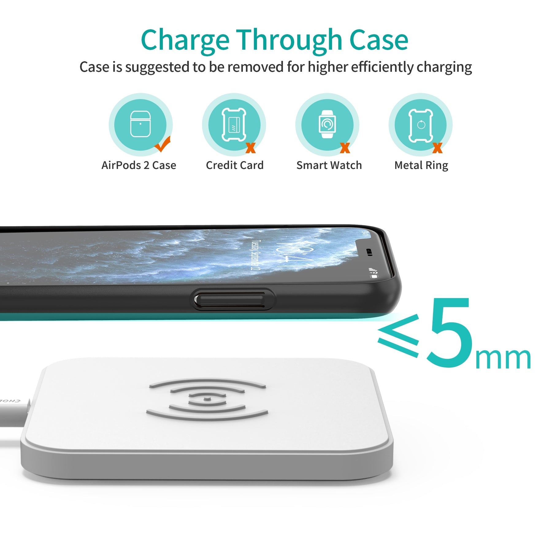 CHOETECH T511-S 10W/7.5W Fast Wireless Charger Pad (White) - SuperSaverAU - view 7